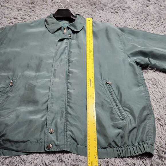 Bobby Chan Green‎ Jacket Mens Size XL 100% Silk Full Zip Pocket Lightweight Coat - Picture 8 of 10